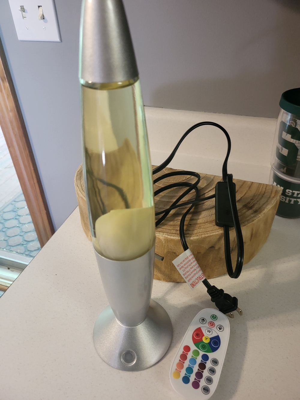 Silver Lava Lamp with Yellow Liquid and Remote